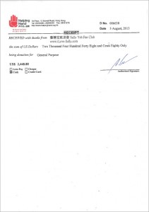 Sally Yeh - Helping Hand Donation Receipt